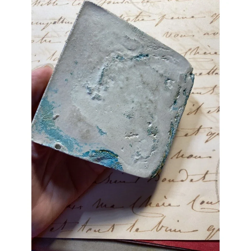 Handmade Soap Dish Cement Soap Holder Square Bathroom Kitchen Teal With Gold